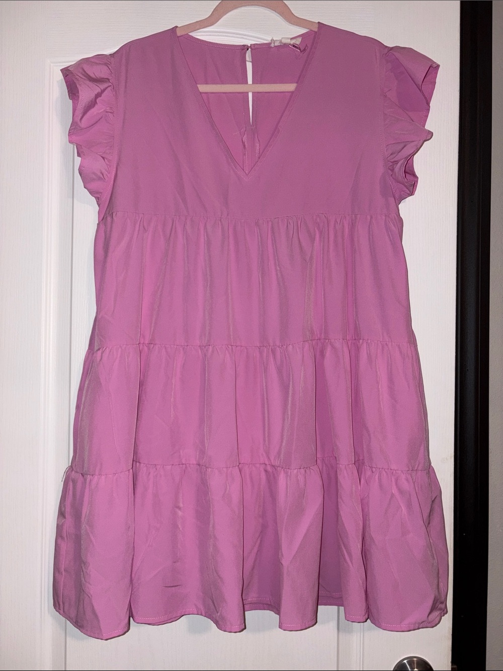 Women’s Pink Tiered Ruffle Sleeve Dress